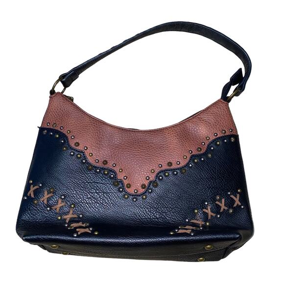 Justin Western Conceal Carry Embroidered Studded Tote Bag Purse Black/Chestnut - Picture 1 of 16